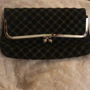 Elaine Turner black and gold suede quilted clutch